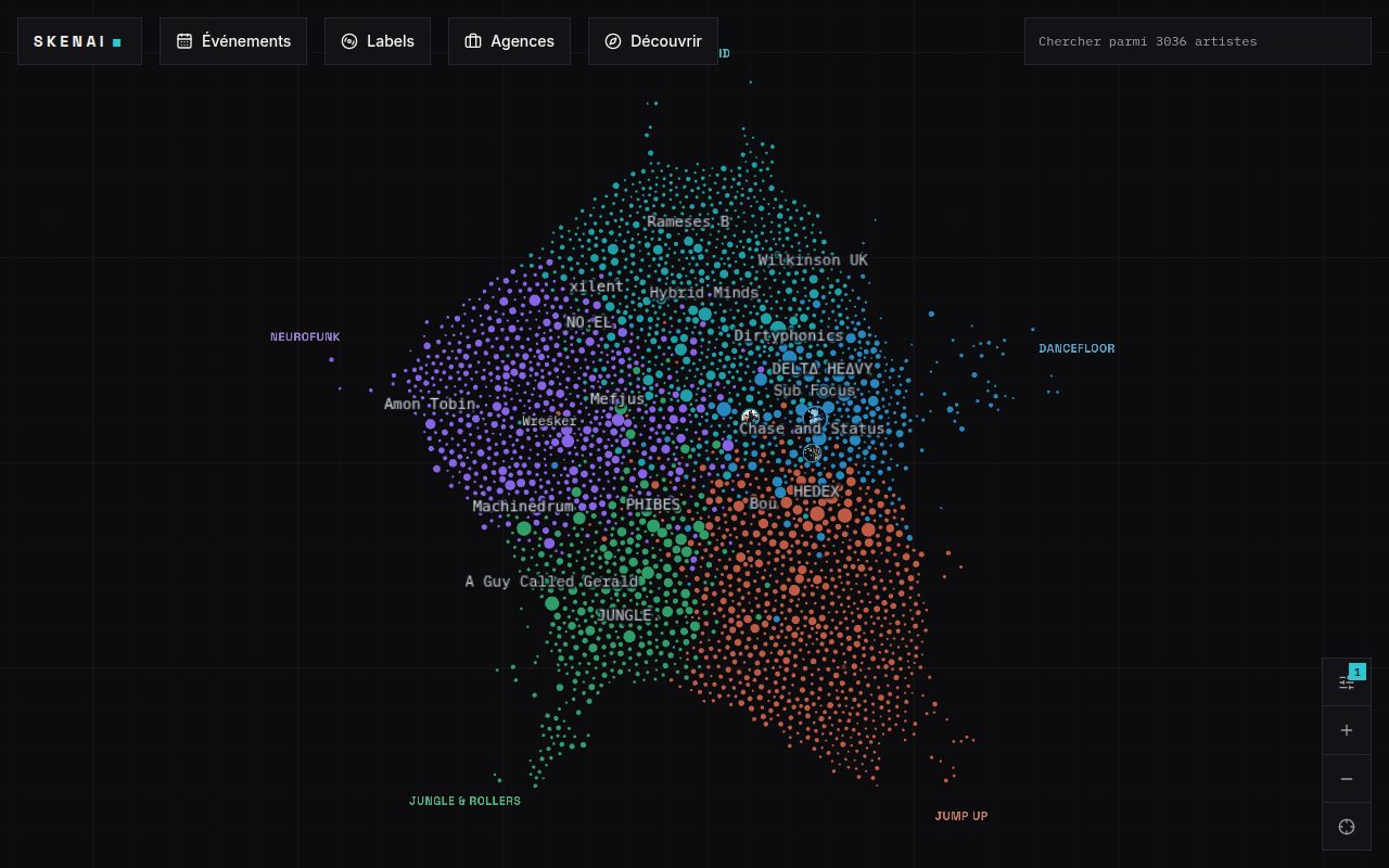 The map in hype size, discs sized by who is rising