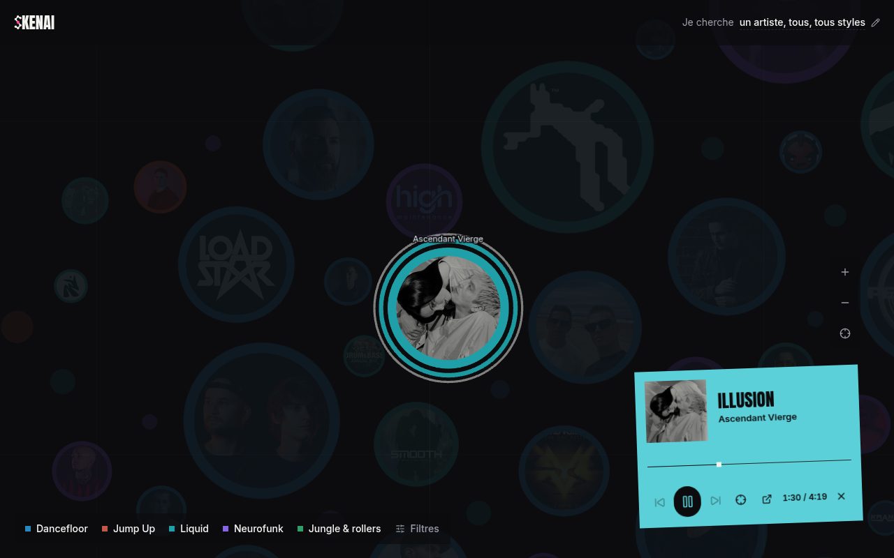 An artist clicked from the home page, at the centre of the full map